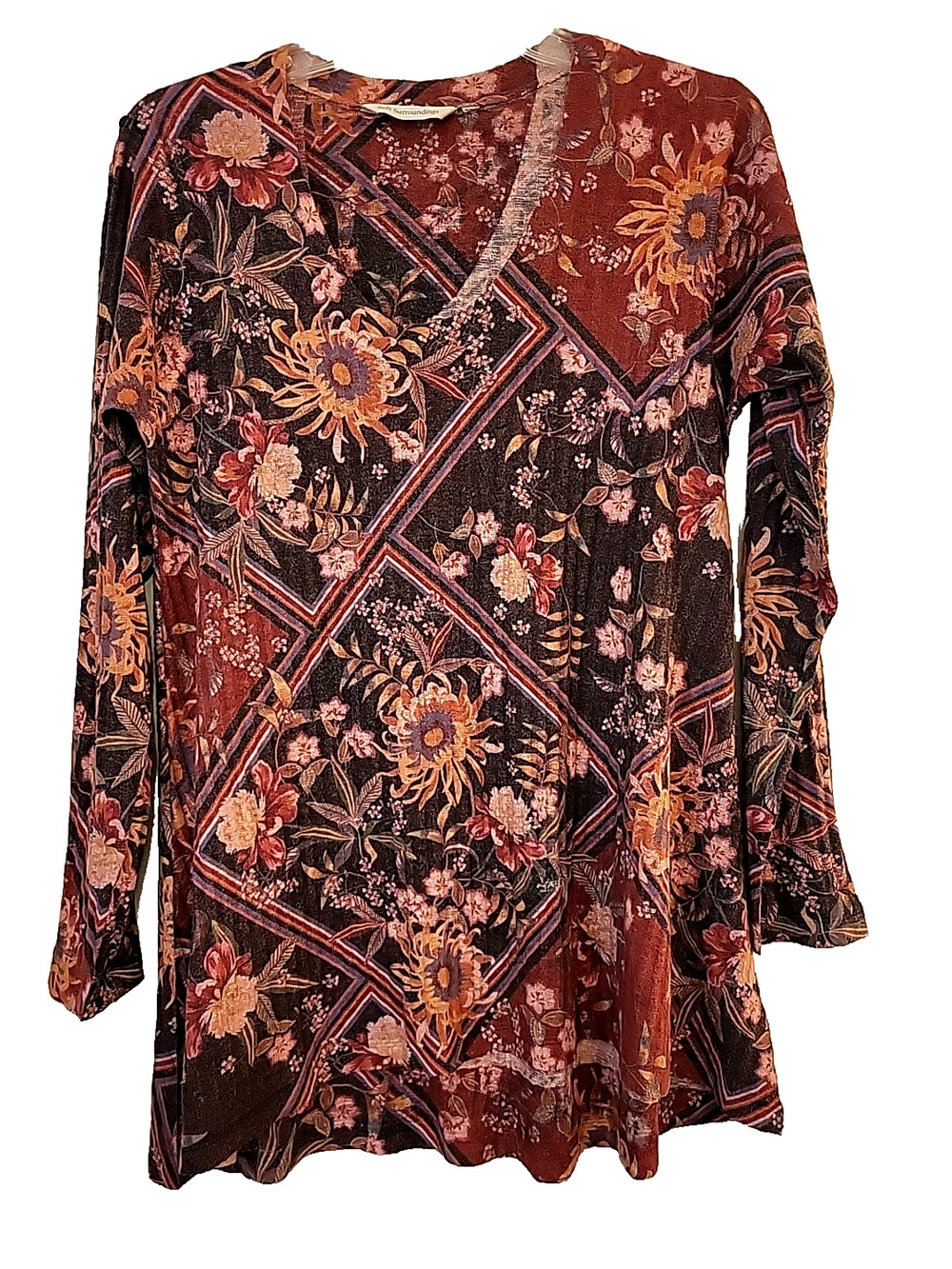 Soft Surroundings Tunic Top Women's S/M Alisanna Multicolor Floral Long Sleeve
